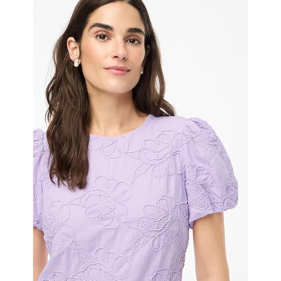 NWT J.Crew Eyelet Puff Sleeve Mini Dress Lilac Floral Size 0 - Picture 2 of 8